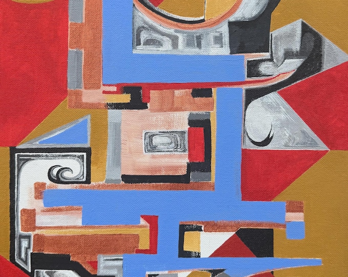 Vintage Abstract / Geometric Shapes Acrylic Canvas Board Painting Multi-Color Modern Art Wall Hanging Timothy Long 70s (8)