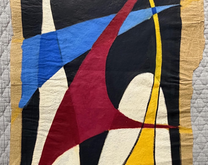 Vintage MCM Abstract Geometric Shapes Painting on Paper Mid Century Modern 50s Art Edward Cooper -2