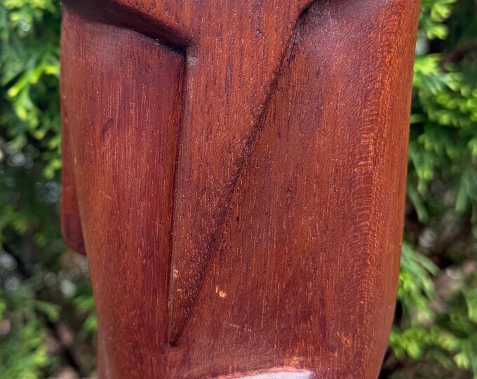 Vintage MCM Handmade Carved Wood Cubist Head Bust Sculpture Mid Century Modern