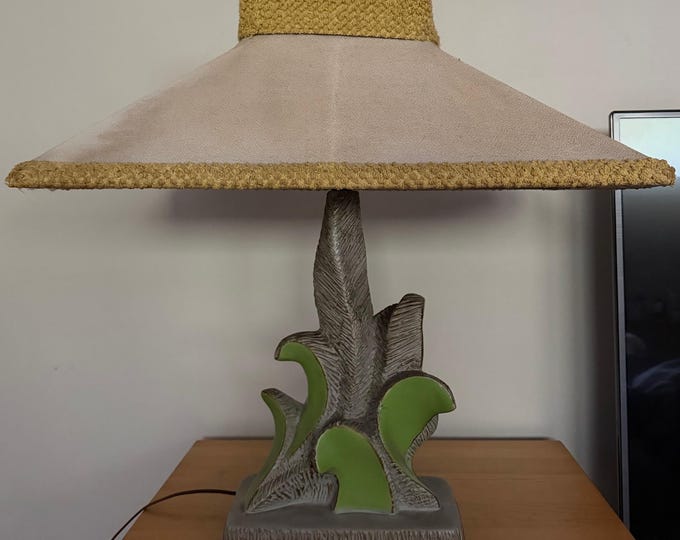 Vintage MCM BREST Chalkware Lamp Organic Chenille Shade Mid Century Modern Lighting 50s