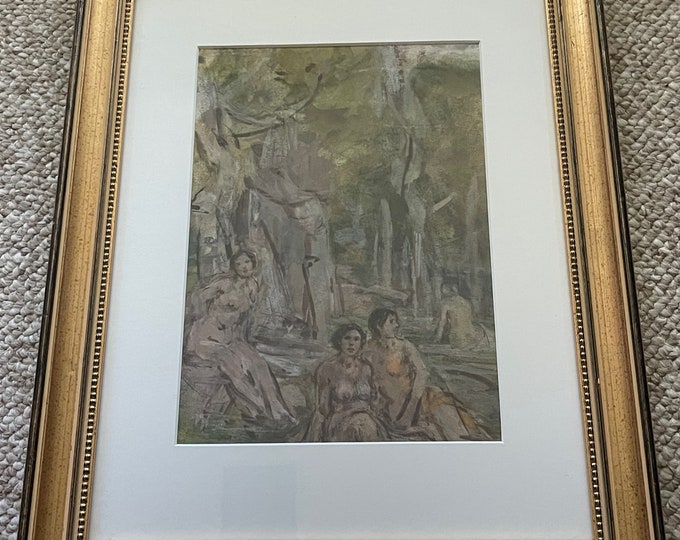 Vintage Nude Women Figural Watercolor Painting Modern Fine Art Wall Hanging - 2