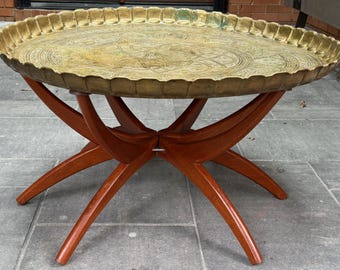 Vintage MCM Brass Wood Brazilian Spider Leg Table Modern Mid Century 60s 70s