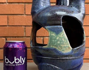 Vintage Sculptural Stoneware Vase Ceramic Pottery Triple Spout Modern Signed 60s