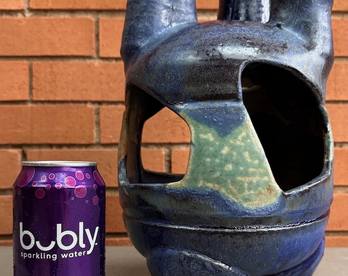 Vintage Sculptural Stoneware Vase Ceramic Pottery Triple Spout Modern Signed 60s