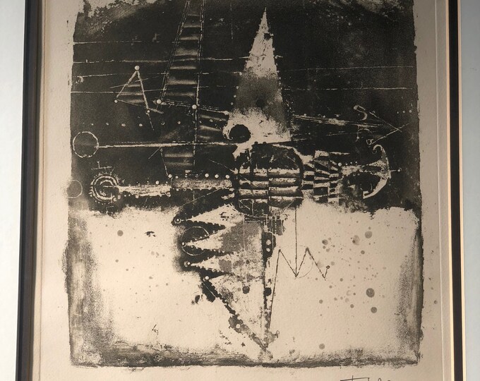 Vintage Johnny Friedlander Abstract Etching Retro Art Signed Mid Century Modern