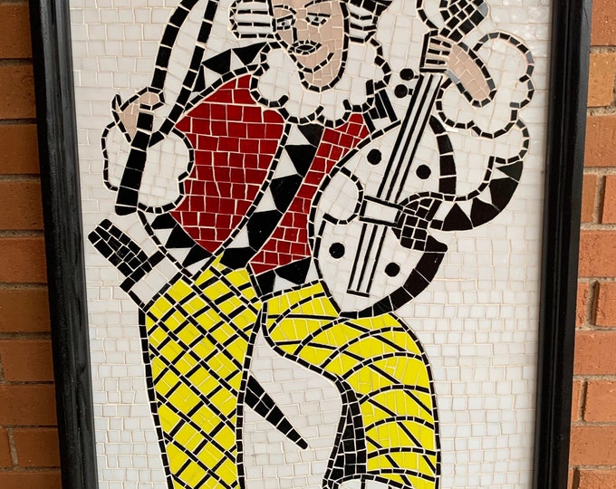 Vintage 50s 60s Tile Mosaic Musician Jester Harlequin Wall Hanging Art Mid Century Modern Retro Fifties Sixties