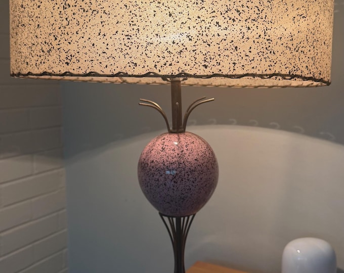 Vintage MCM Pink Ceramic Orb Lamp Fiberglass Shade Mid Century Modern 1950s - 1