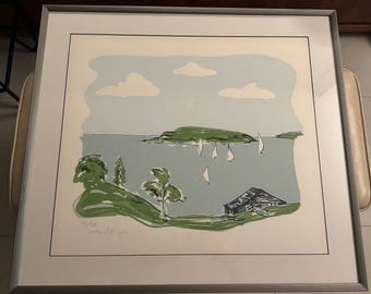 Vintage Justin Palmyra Screen Print Seaside Modern Art Signed Numbered Modern 70s 1