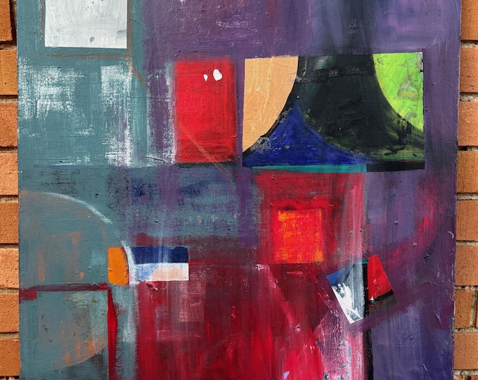 Vintage Abstract Geometric Shapes Acrylic Painting Modern Art Wall Hanging