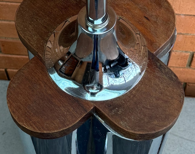 Vintage Chrome Cylinder Wood Clover Lamp Mid Century Modern MCM Lighting 60s 70s