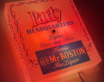 Vintage Plastic Light Up Sign Lamp Party Headquarters Old Mr. Boston Advertising