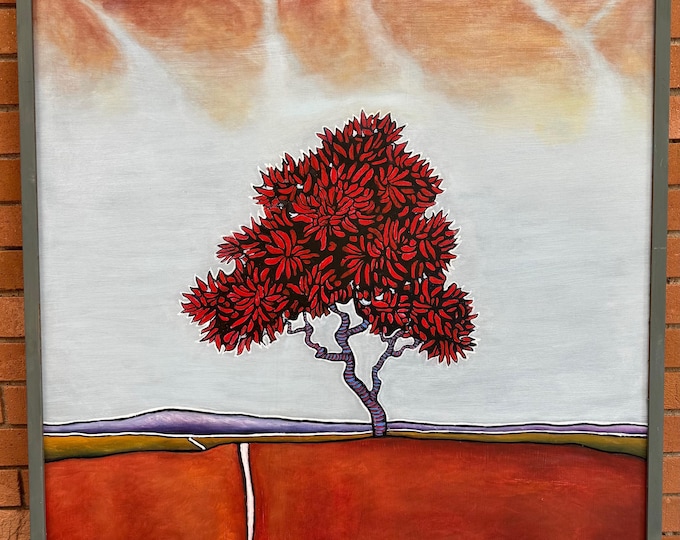 Colorful Vintage Tree Oil Painting Modernist Art Wall Hanging Hackmann Large