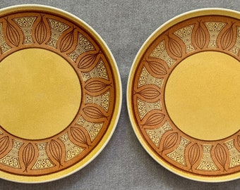 Pair Vintage Taylor Smith Taylor Honey Gold 10" Dinner Plates Dishes Mid Century Modern