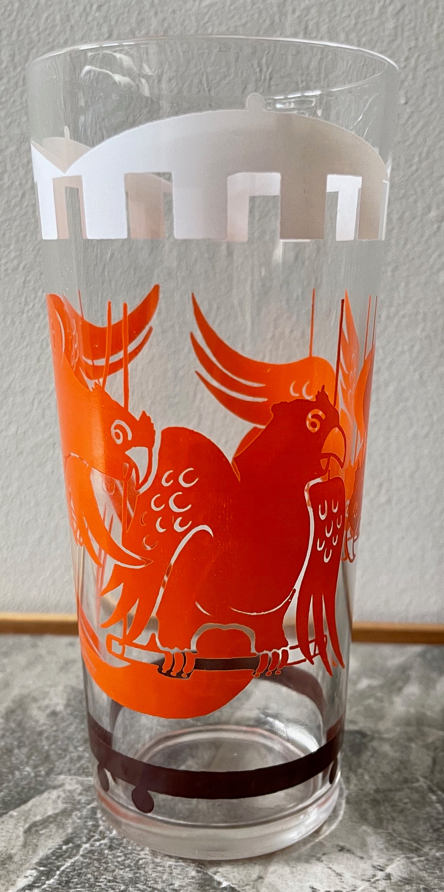 Vintage Hazel Atlas Big Top Circus Orange Parrots Drinking Glass Mid  Century 60s Drinkware Tumbler