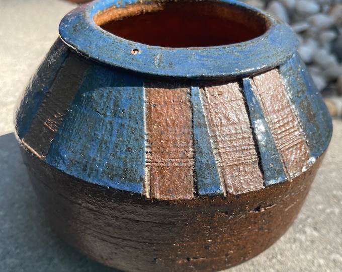 Small Vintage Studio Pottery Stoneware Ceramic Vase Planter Modern Signed