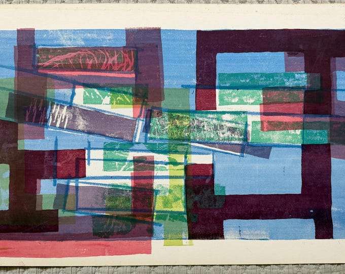 Vintage 50s MCM Geometric Shapes Abstract Screen Print Mid Century Modern Art Signed Higgins - F