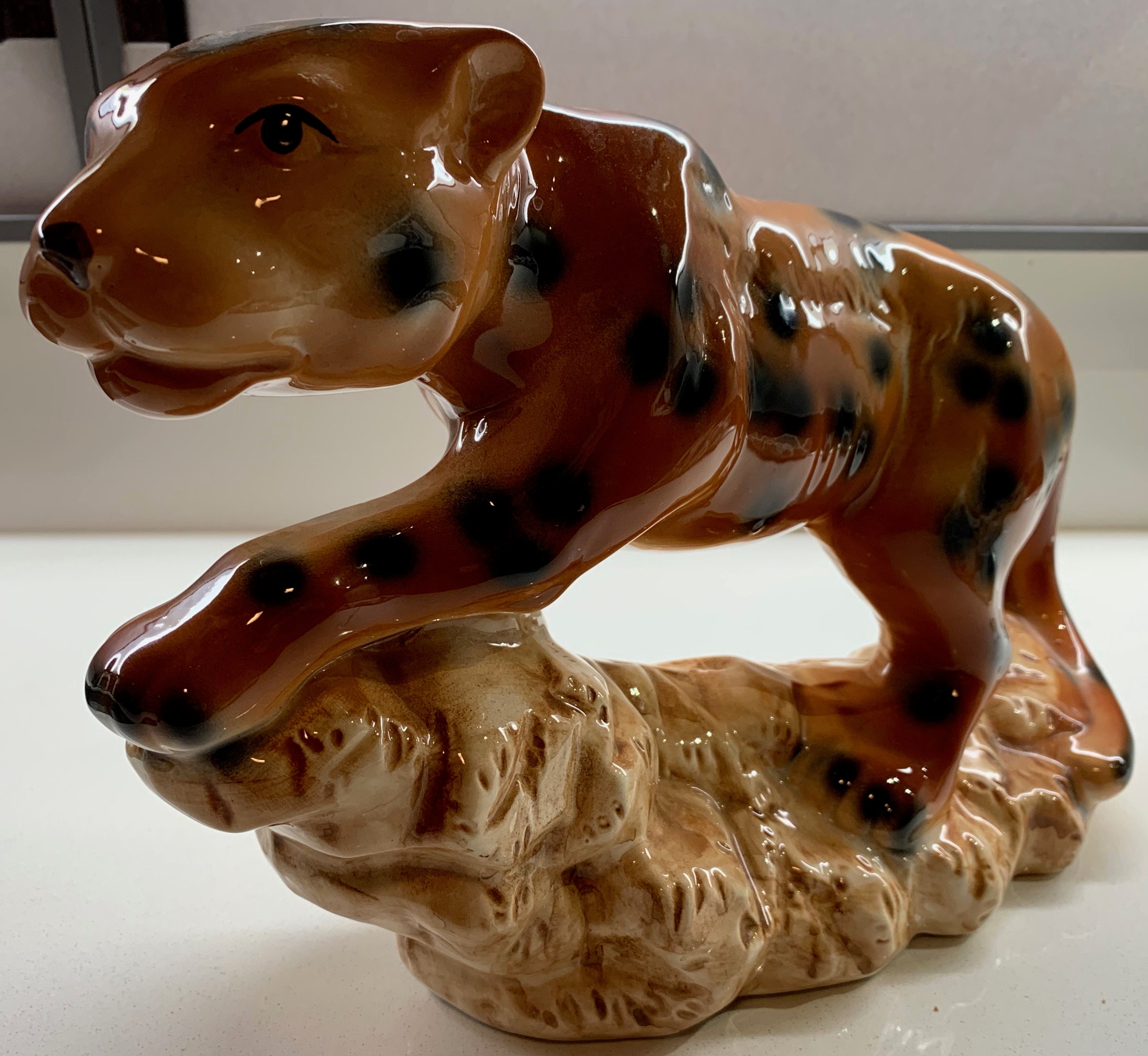 RESERVED Large Vintage 70s Ceramic Spotted Leopard Sculpture Figurine ...