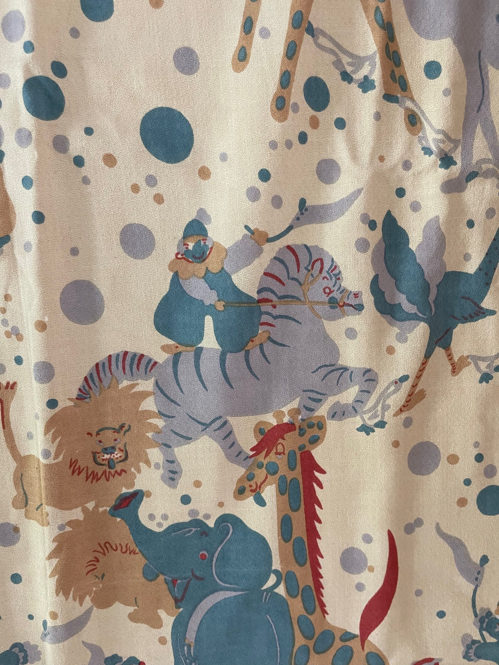 Vintage 1960s Circus Textile Fabric Animals Clowns Mid Century Modern ...