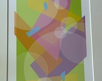Colorful Contemporary Abstract Shapes Serigraph Print Wall Hanging Art Signed J. Lopez