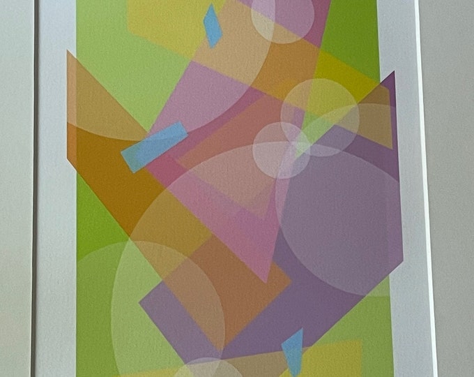 Colorful Contemporary Abstract Shapes Serigraph Print Wall Hanging Art Signed J. Lopez