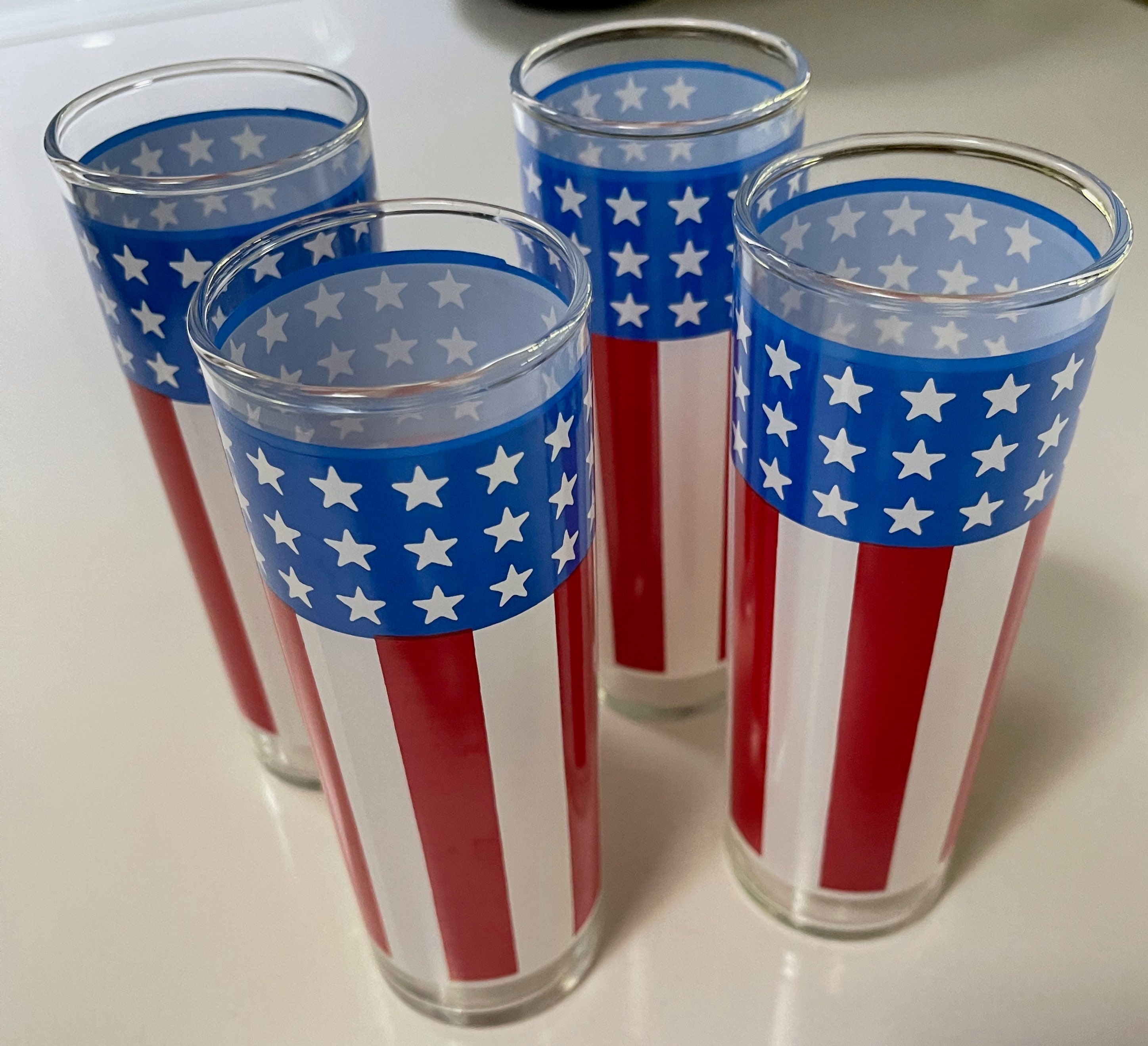 Vintage Patriotic Us Flag Stars Stripes Red White And Blue Libbey Tumbler Glass