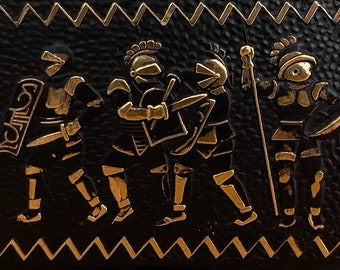 Vintage Black Gold Metal Plastic Roman Gladiator Letter Napkin Holder Japan MCM