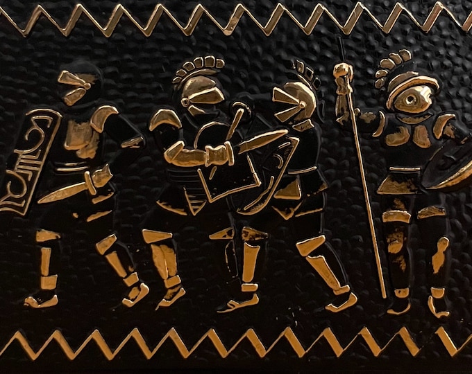 Vintage Black Gold Metal Plastic Roman Gladiator Letter Napkin Holder Japan MCM