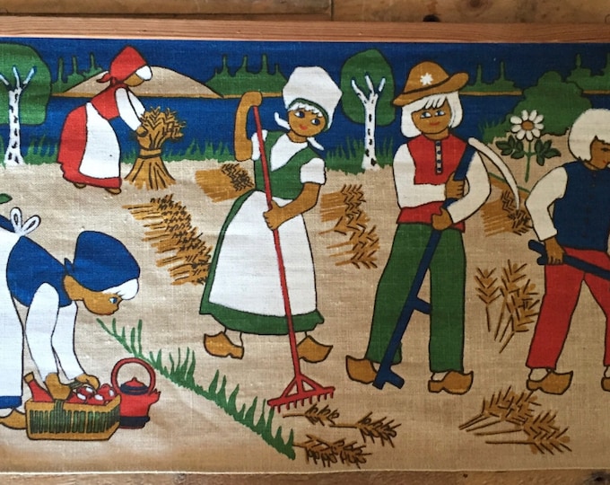Vintage 60s 70s Harvest Jute Tapestry Wall Hanging Retro Art Mid Century Modern Sixties Seventies