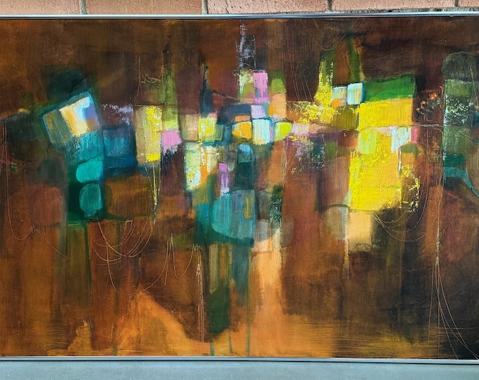 Vintage 60s MCM Abstract Expressionist Painting Mid Century Modern Art Nan S. Fowler