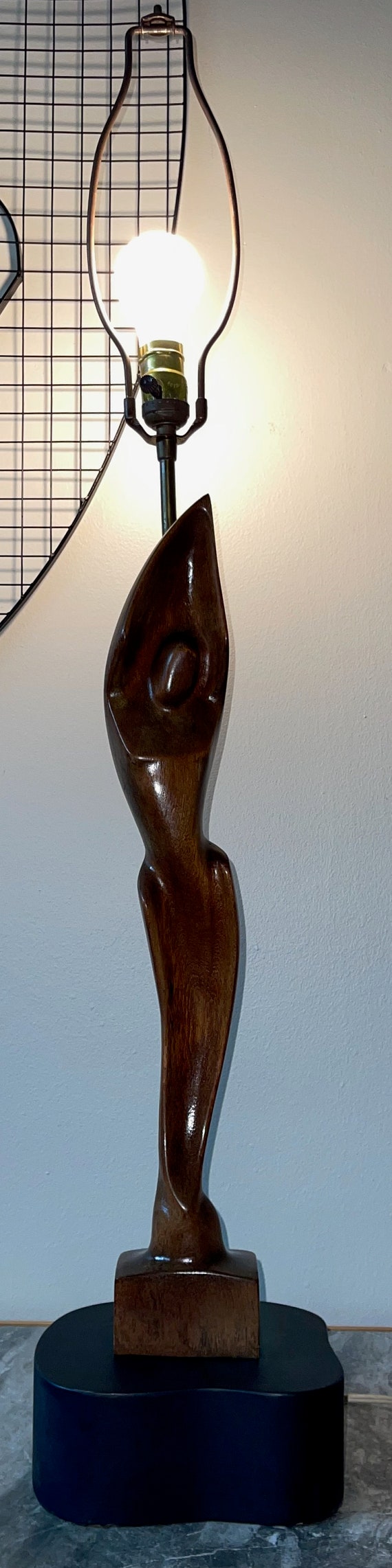 Vintage 50s 60s Abstract Sculptural Figural Wood Heifetz Lamp Mid