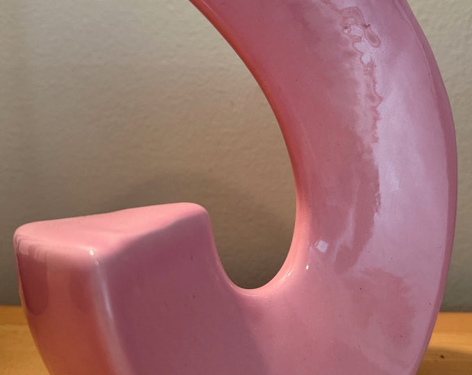Vintage Pink Curved Ceramic Planter Pottery Vase Ikebana Style Post Modern 80s MCM