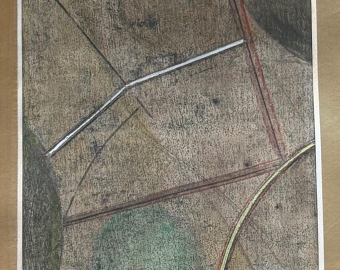 Vintage 70s Geometric Abstract Shapes Drawing Illustration Modern Art Signed Stanley