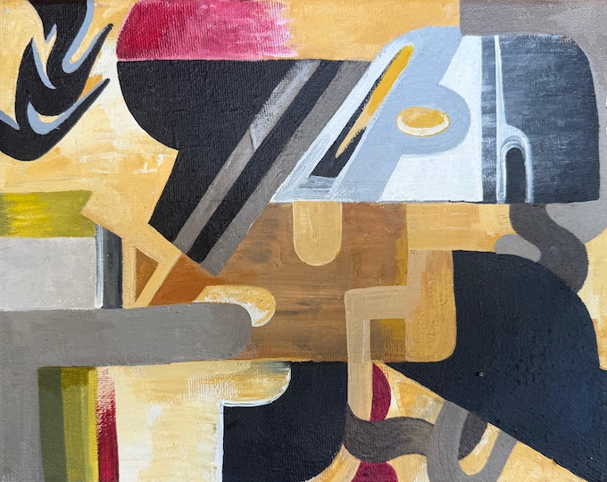 Vintage Abstract Shapes Canvas Painting Multi-Color Modern Art Wall Hanging Timothy Long 70s (13)