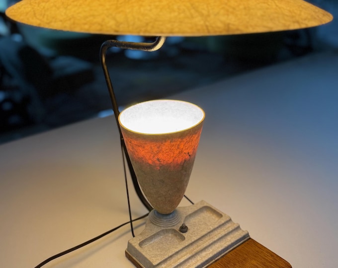 Vintage 1950s Desk Lamp Fiberglass Saucer Shade Mid Century Modern Atomic Era