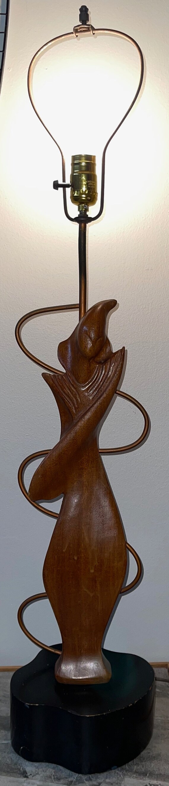 Vintage 50s 60s Sculptural Abstract Wood Figural Woman Lamp Mid