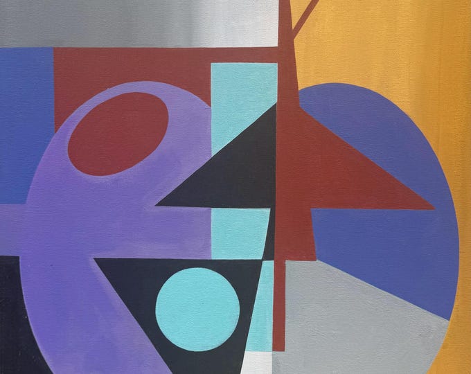 Vintage Abstract Shapes Acrylic Canvas Painting Multi-Color Modern Art Wall Hanging Timothy Long 70s (2)