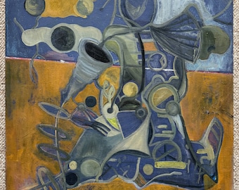 Vintage Abstract Oil Painting Modern Art Wall Hanging Mid Century MCM Signed Paul Bessert