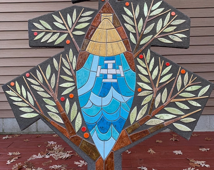 Large Vintage One-Of-A-Kind 60s Religious Mosaic Tile Wall Hanging Mid Century Modern Church Art - 1