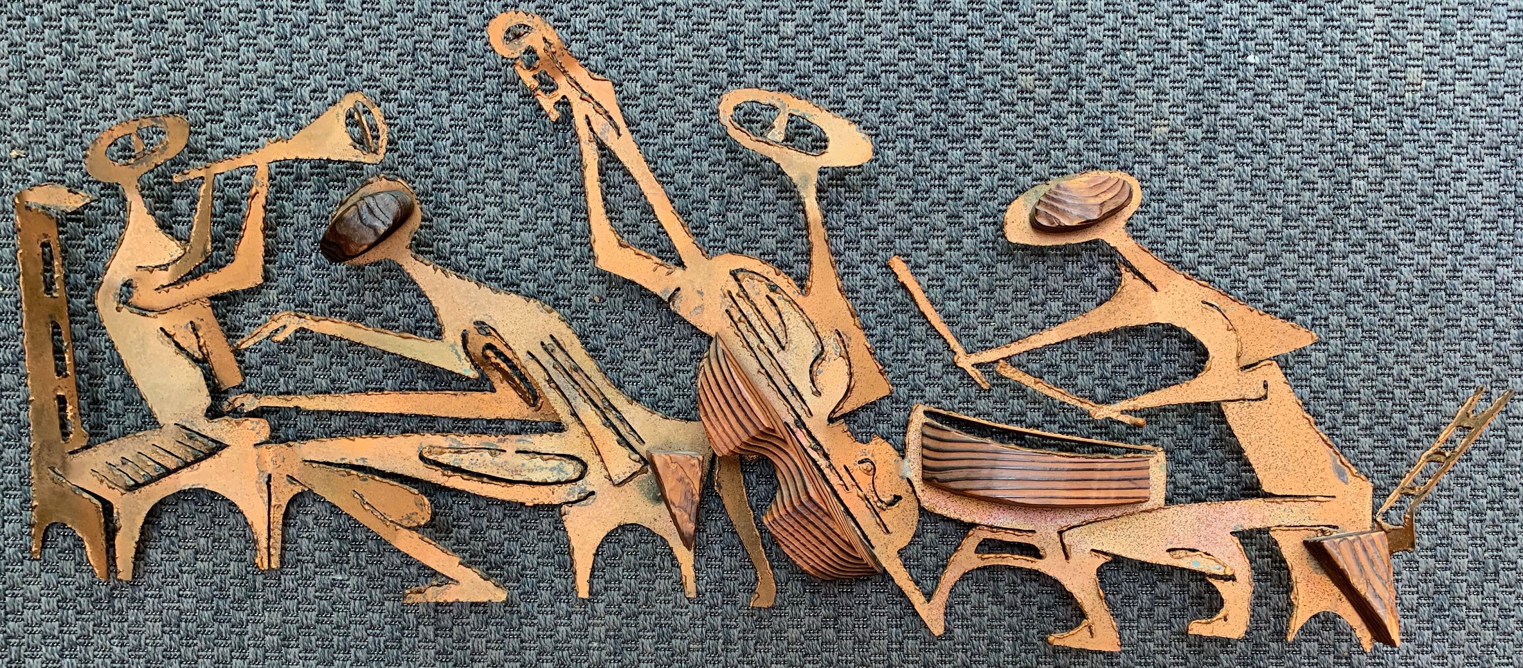 アート・デザイン・音楽 THE WOOD AND THE GRAVER Vintage 60s Abstract Metal Wood Wilrongo Band Musicians