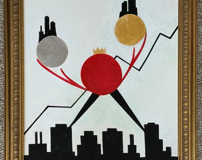 Vintage Geometric Surreal Abstract Painting Art Wall Hanging Signed REM Menges
