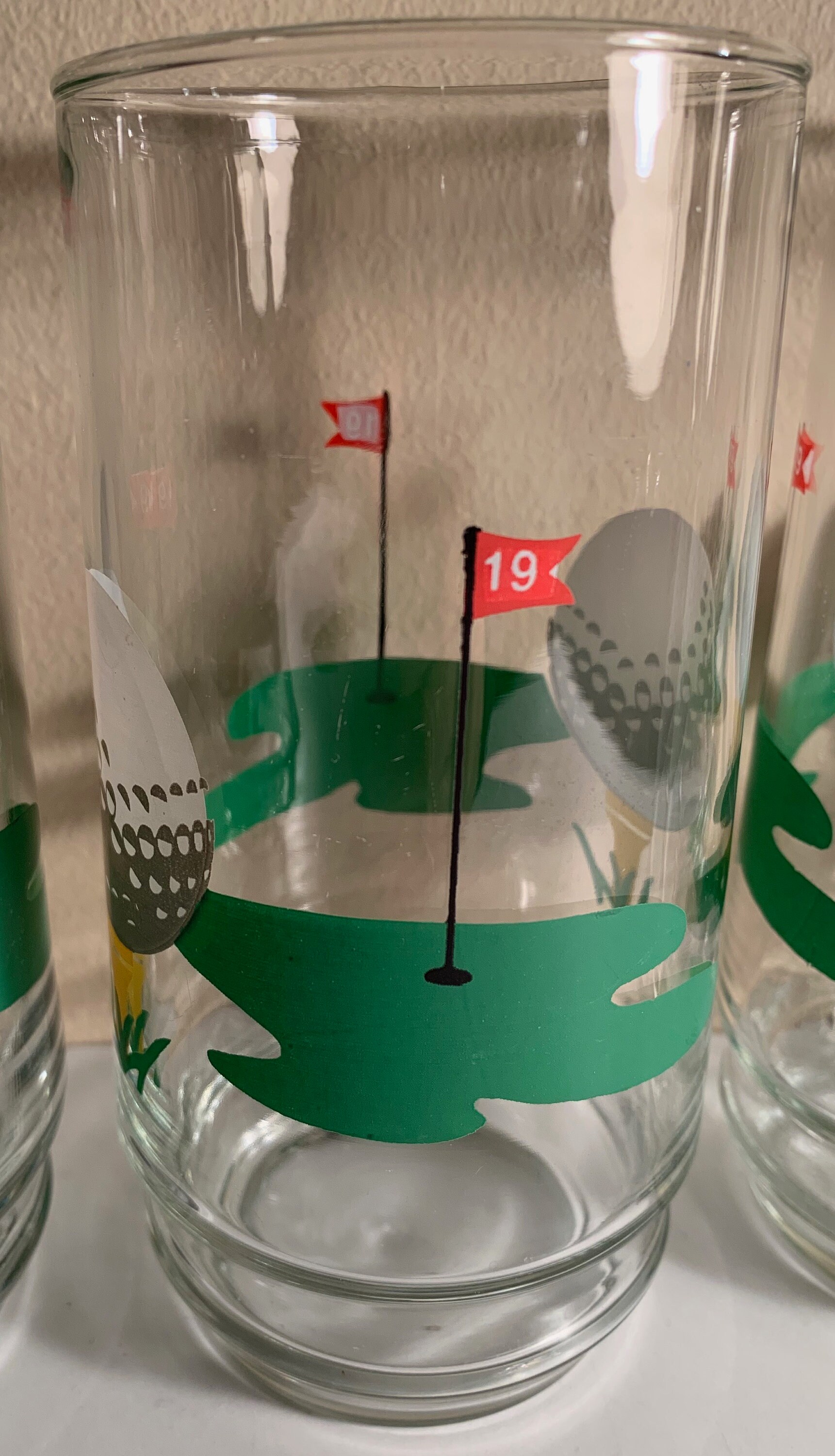 Vintage 70s Golf Golfer Drinking Glasses Mid Century Modern Hole In One
