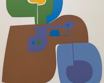 Vintage MCM Abstract Shapes Screen Print CAROL SPAIN Mid Century Modern Signed