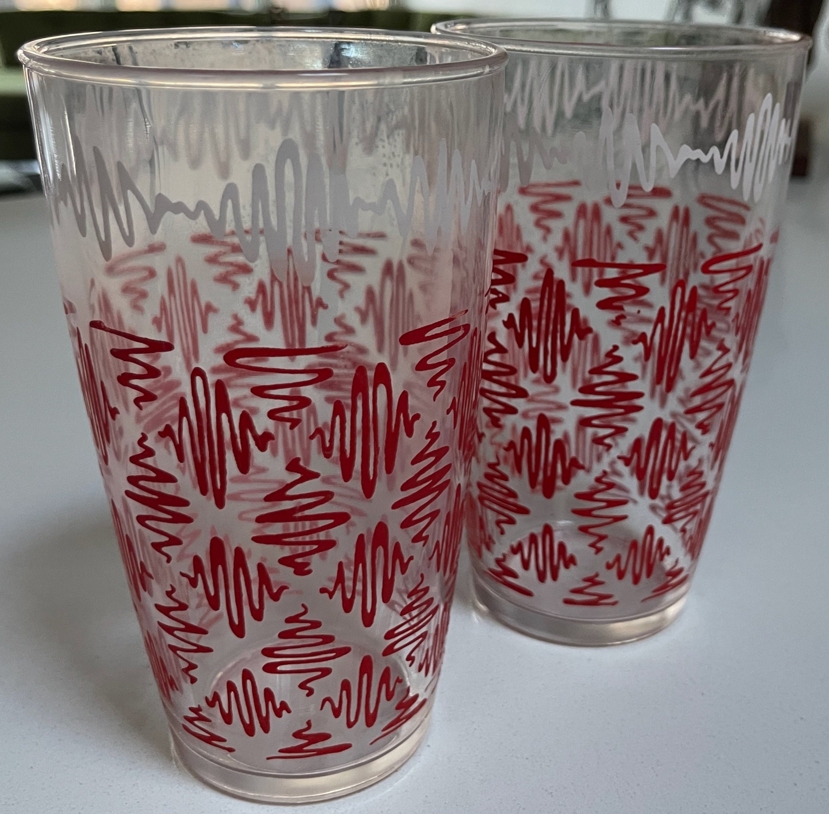 Red White Kitchen Drinking Glasses Vintage 50s 60s Tall 