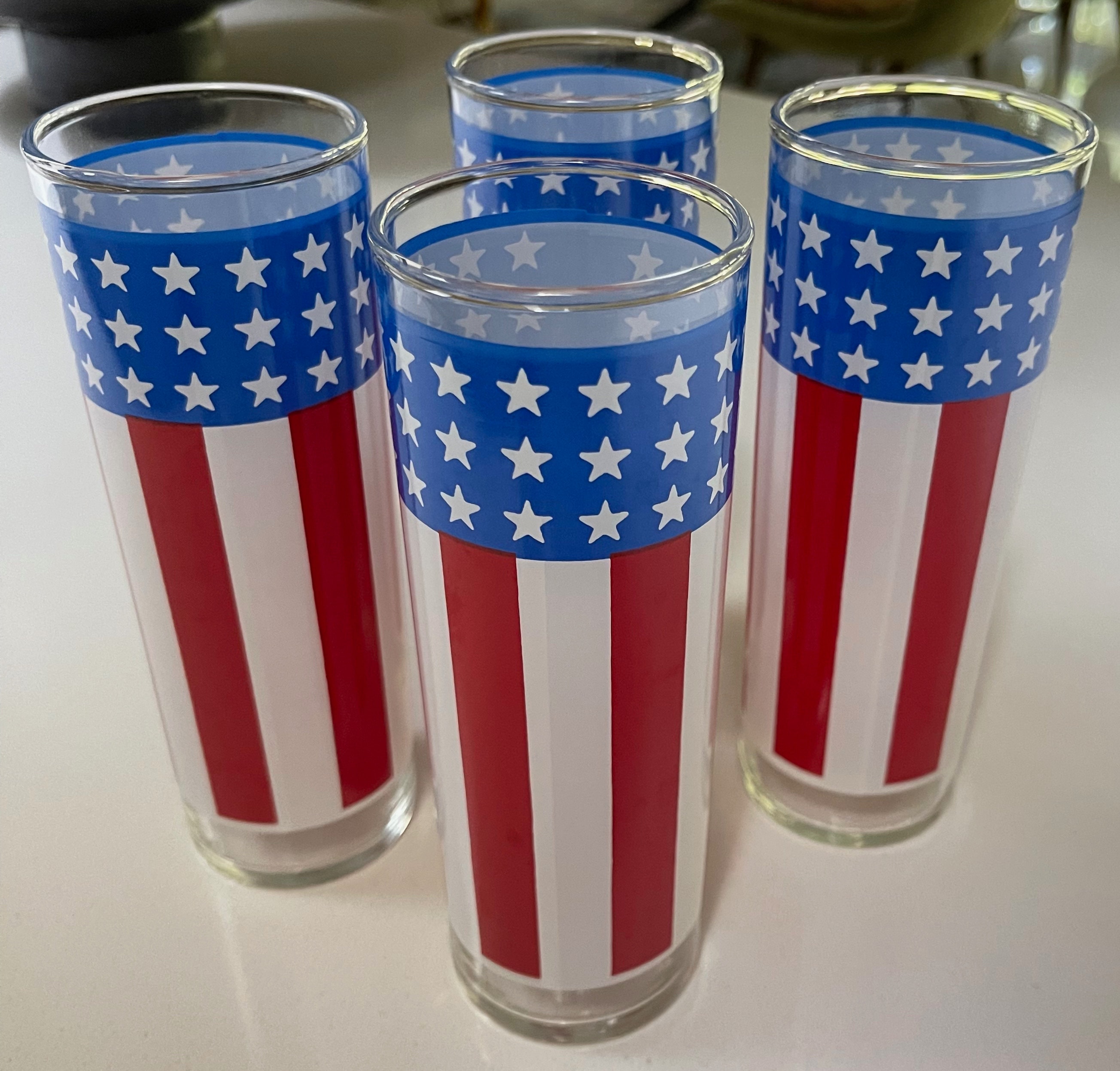 Vintage Patriotic Us Flag Stars Stripes Red White And Blue Libbey Tumbler Glass