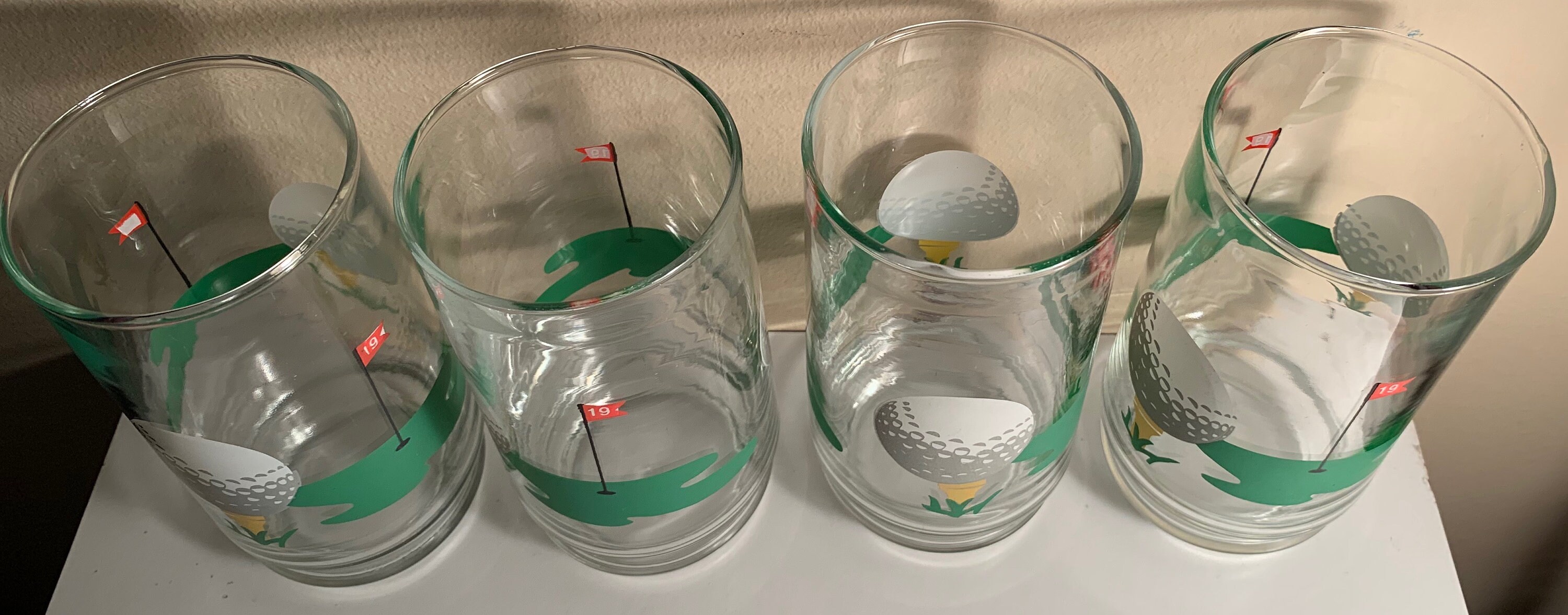 Vintage 70s Golf Golfer Drinking Glasses Mid Century Modern Hole In One Sports