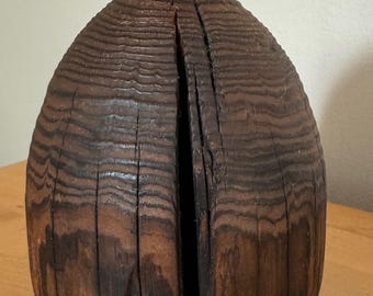 Unique Vintage 1970s Textured Cryptomeria Wood Vase Ikebana Modern Handcrafted