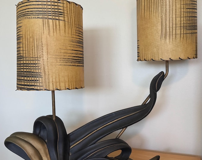 Vintage MCM PLASTO Chalkware Lamp Fiberglass Shades Mid Century Biomorphic 1950s