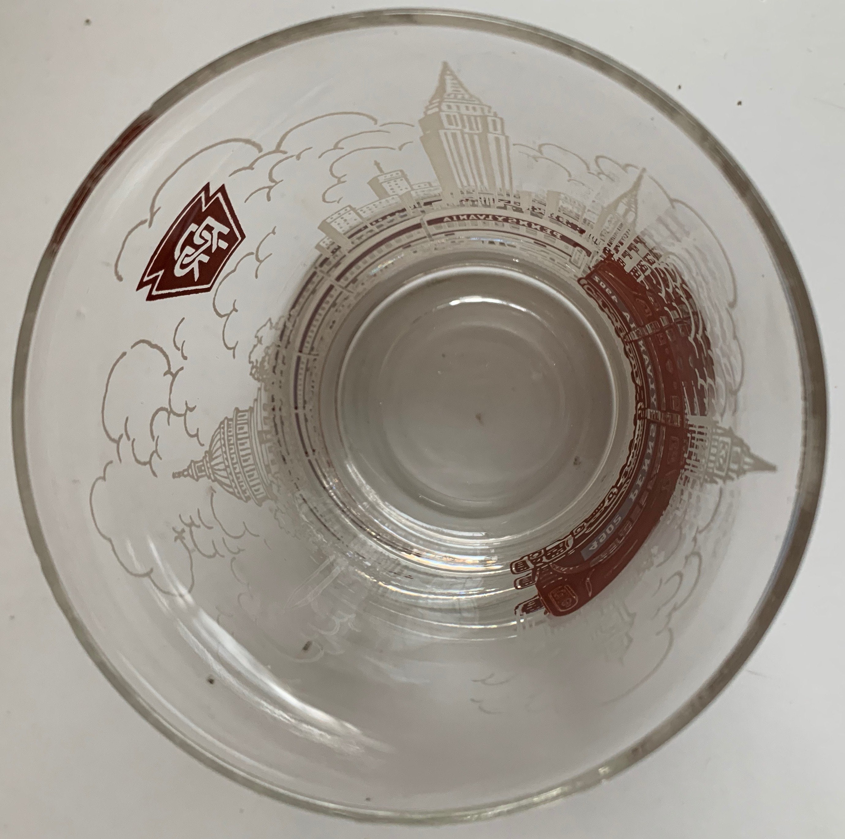 Vintage Brown White Pennsylvania Railroad Drinking Glass Train Libbey