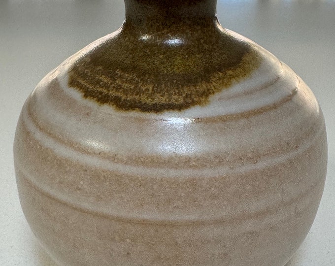 Vintage 70s Hand Crafted Studio Pottery Earthtone Stoneware Ceramic Round Spout Vase Vessel Modern