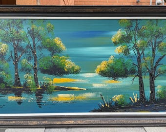 Vintage MCM Landscape Drip Oil Painting Mid Century Art 60s 70s Signed Tamir
